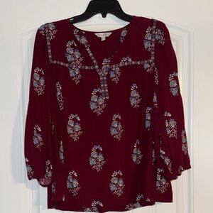 Crown & Ivy Burgundy Floral Blouse